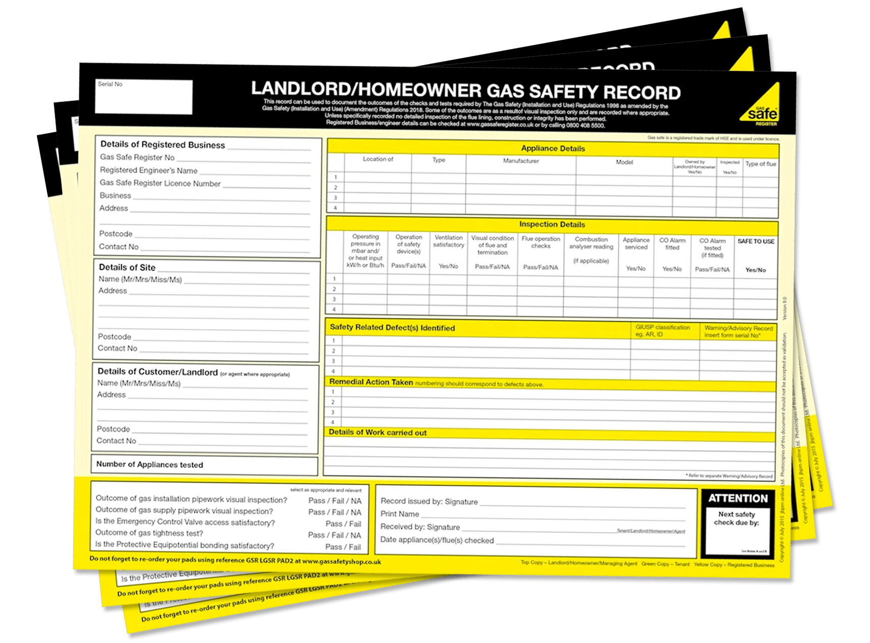 Landlord and homeowner gas safety record forms